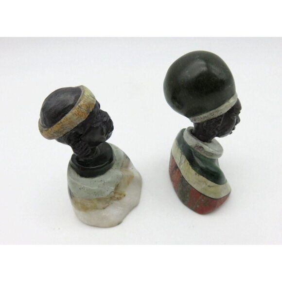 Small Stone Bust Set Colourful Hand Carved in Zimbabwe Africa 3.5" and 2.7" Tall - Picture 3 of 8